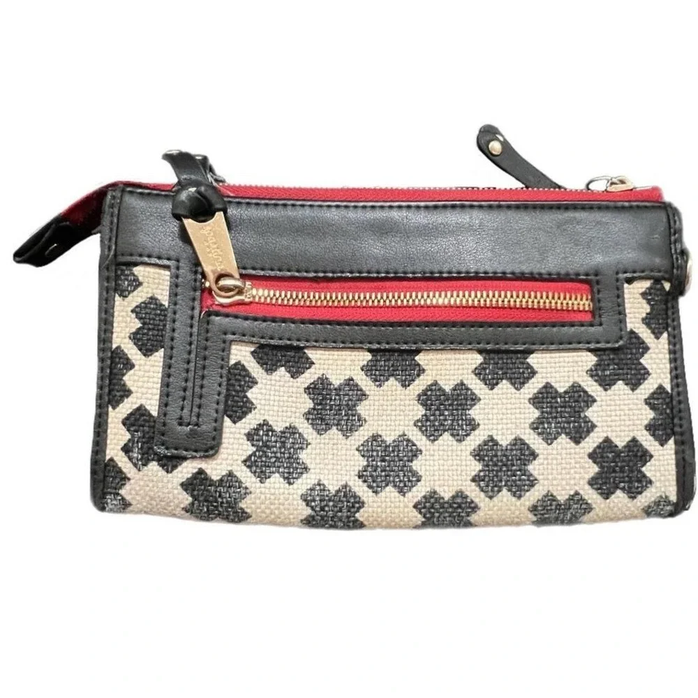 Spartina 449 Wallet‎ Black Cream Geometric Linen Leather Zip Around OS